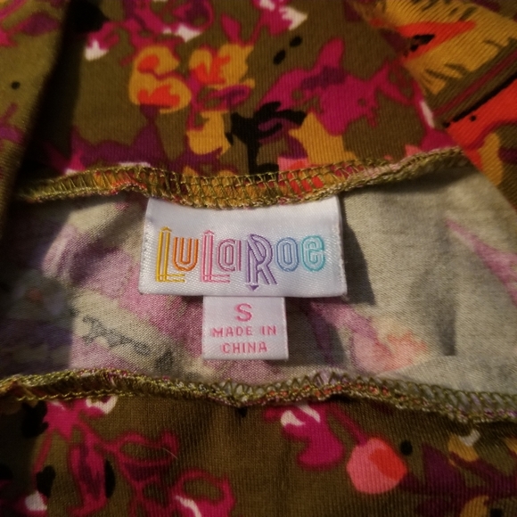 LuLaRoe Azure.  Olive green with red and pink.  S - Picture 3 of 4